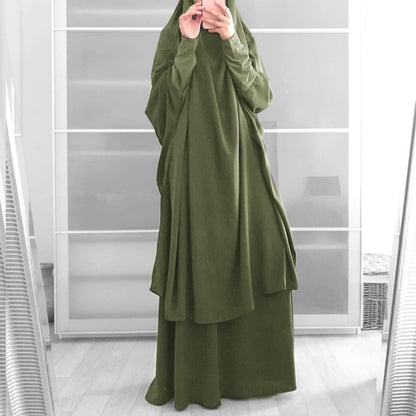 Prayer Clothes for Muslim Women Islamic Abaya Suit Maxi Skirt + Khimar Hijab 2Pcss Burka Jilbab Kaftan