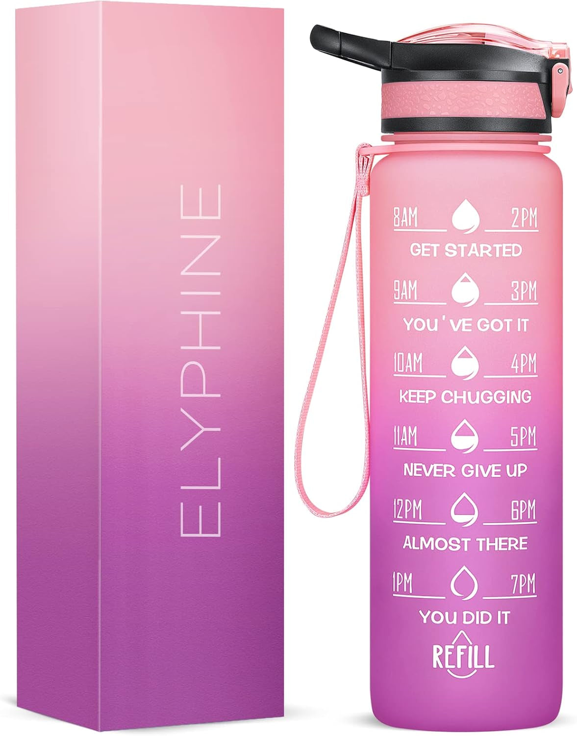 32/24 Oz Water Bottles with Removable Straw & Time Marker, Motivational Sports Bottles with BPA Free Tritan Material, Leakproof Water Jug for Fitness