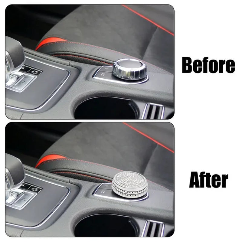 Car Bling Rhinestone Multimedia Volume Audio Knob Trim Interior Accessories for Mercedes Benz GLA X156 CLA C117 a Class W176 Silver Tone