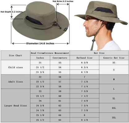 Fishing Hat for Mens Sun Hat Wide Brim Bucket Hat SPF UV Protection XL XXL Large Size Big Head Hiking Beach Safari