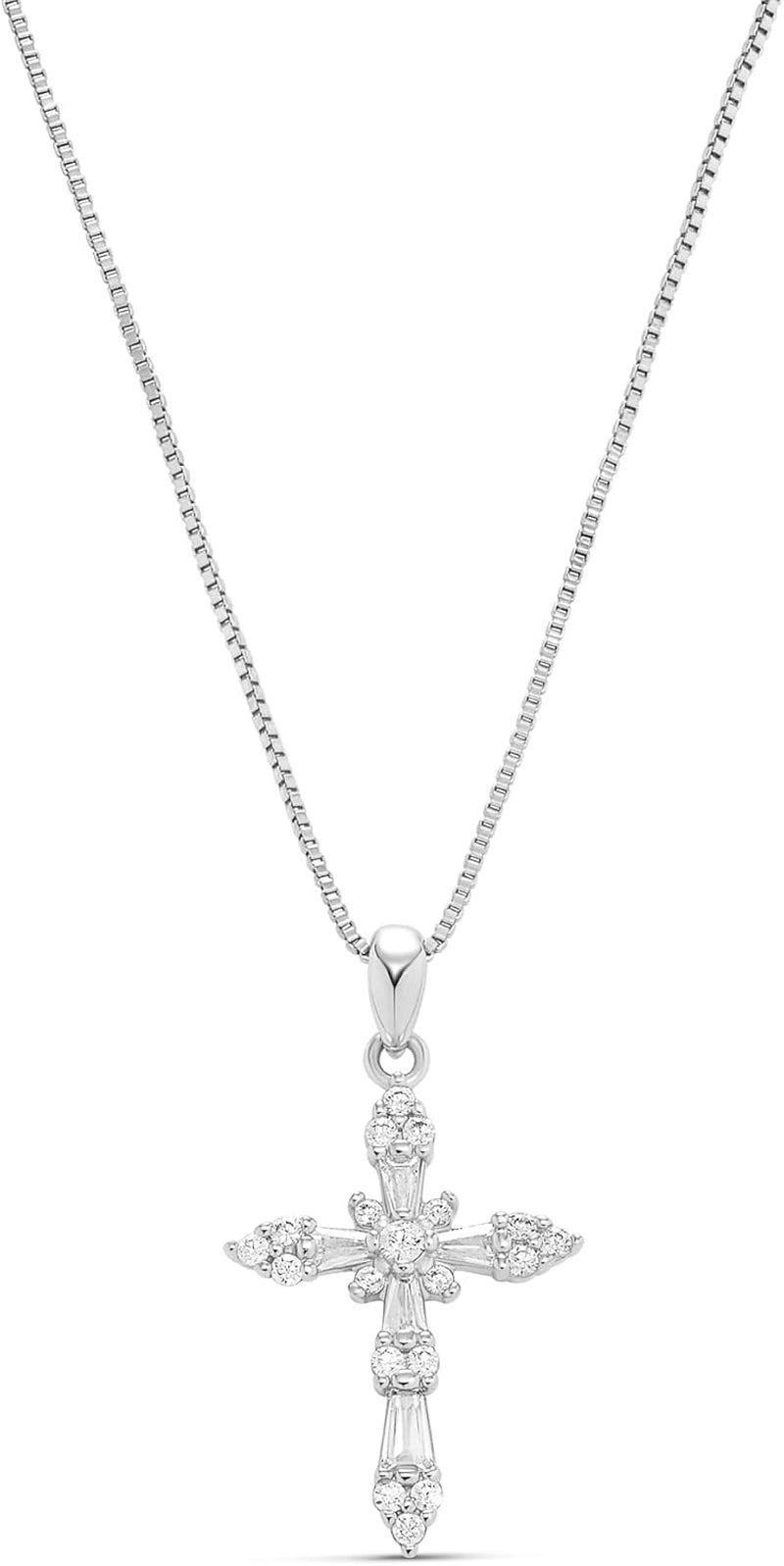 14K Gold Plated Cross Necklace for Women, Silver Cross Necklaces for Women, 18 Inches Chain with Cross Pendant - WORLD TIME VISITS