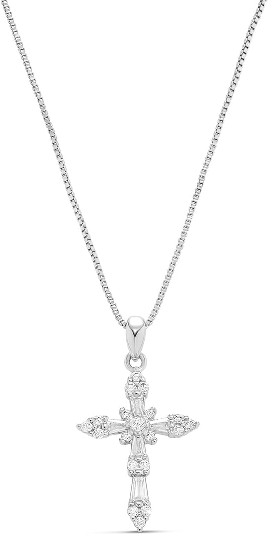 14K Gold Plated Cross Necklace for Women, Silver Cross Necklaces for Women, 18 Inches Chain with Cross Pendant - WORLD TIME VISITS