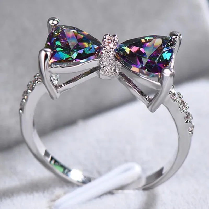 Cute Women Ring 925 Sterling Silver Bowknot Topaz Rings Girl Daily Casual Party Gemstone Rings Jewelry Gift