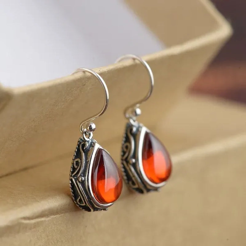 Fashion 925 Sterling Silver Earrings Emerald Ruby Gemstone Crystal Heart Hook Earrings Drop Dangle Earrings for Women Jewelry