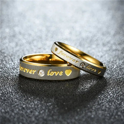 Stainless Steel Couple Forever Love Gold Titanium Couple Rings Jewlery Charm Diamond Ring Vintage Promise Ring Surprised Gift