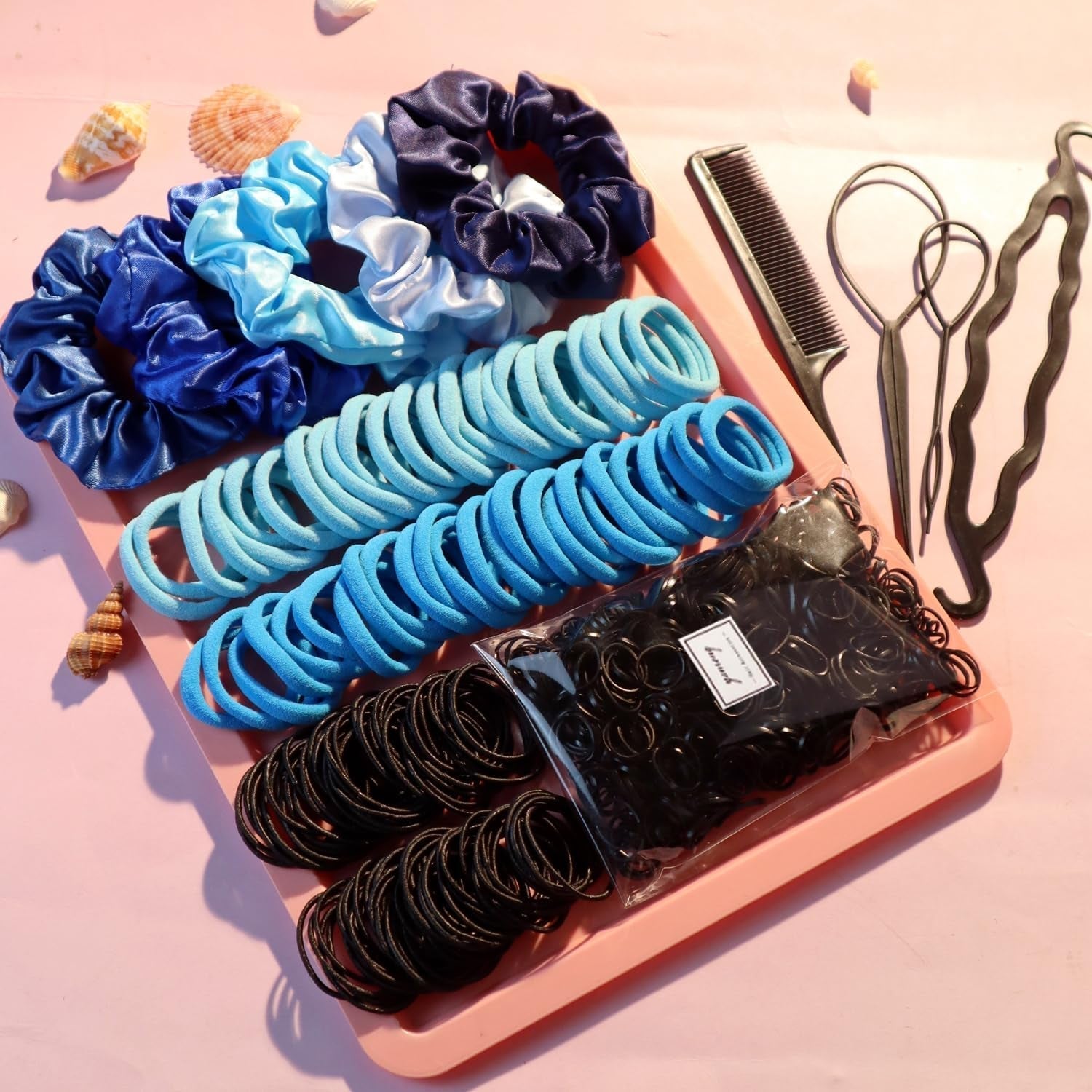 755PCS Hair Accessories for Woman Set Seamless Ponytail Holders Variety Hair Scrunchies Hair Bands Scrunchy Hair Ties for Thick and Curly (755PCS (Treasure Blue)) - WORLD TIME VISITS