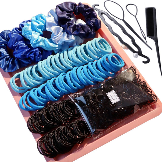 755PCS Hair Accessories for Woman Set Seamless Ponytail Holders Variety Hair Scrunchies Hair Bands Scrunchy Hair Ties for Thick and Curly (755PCS (Treasure Blue)) - WORLD TIME VISITS