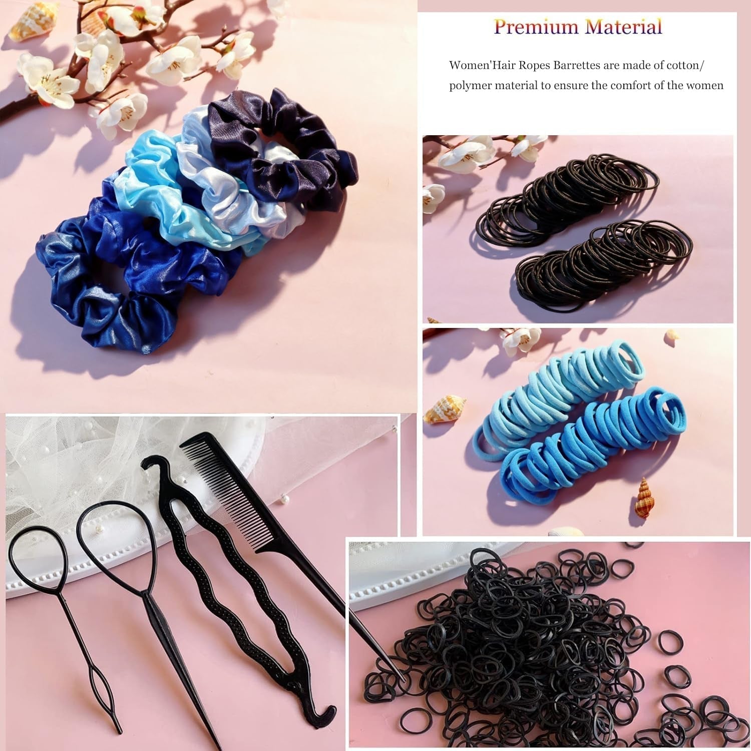 755PCS Hair Accessories for Woman Set Seamless Ponytail Holders Variety Hair Scrunchies Hair Bands Scrunchy Hair Ties for Thick and Curly (755PCS (Treasure Blue)) - WORLD TIME VISITS