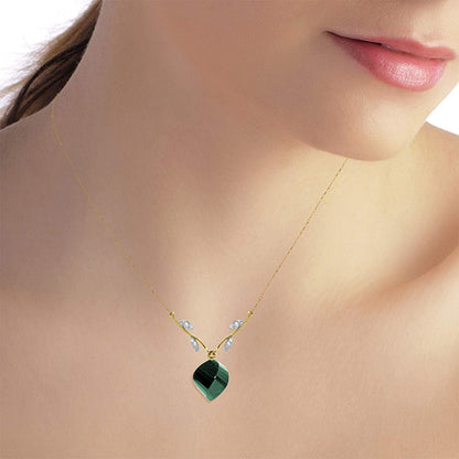 14K Solid Gold Necklace with Natural Diamonds and Twisted Briolette Emerald