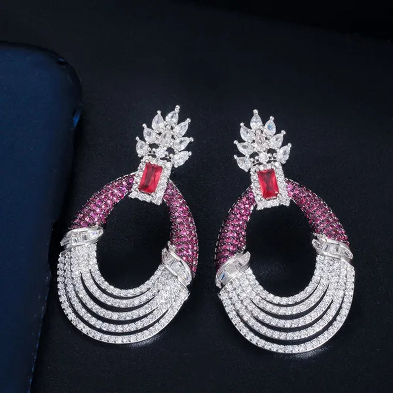CANDICE Luxury Jewelry Setting Blue Cubic Zircon Silver Plated Statement Trendy Hollow Carved Earrings for Women Brincos