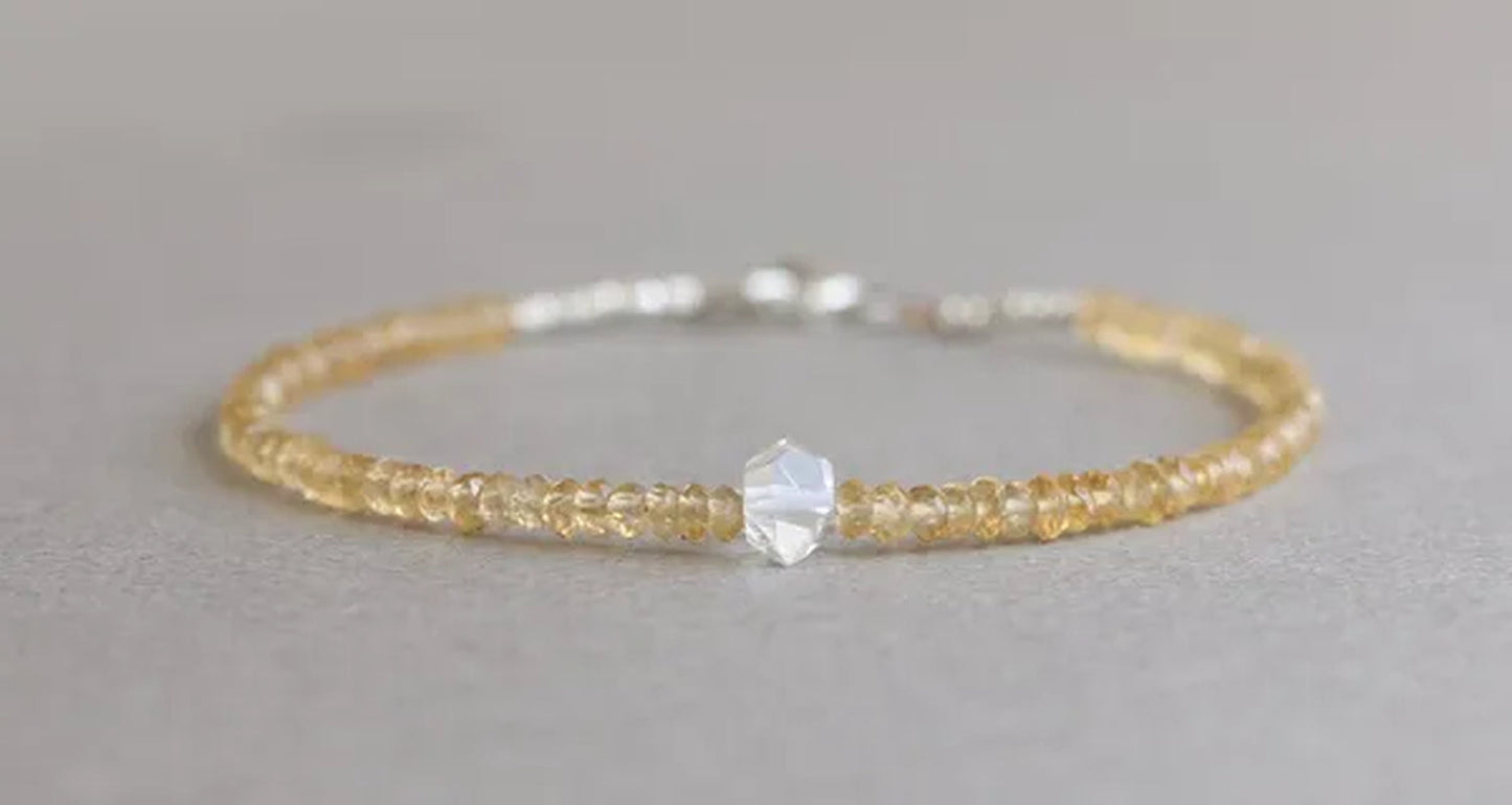 Citrine Bracelet, Herkimer Diamond Bracelet, November Birthstone Bracelet, Shaded Citrine Bracelet,