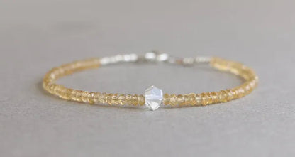 Citrine Bracelet, Herkimer Diamond Bracelet, November Birthstone Bracelet, Shaded Citrine Bracelet,