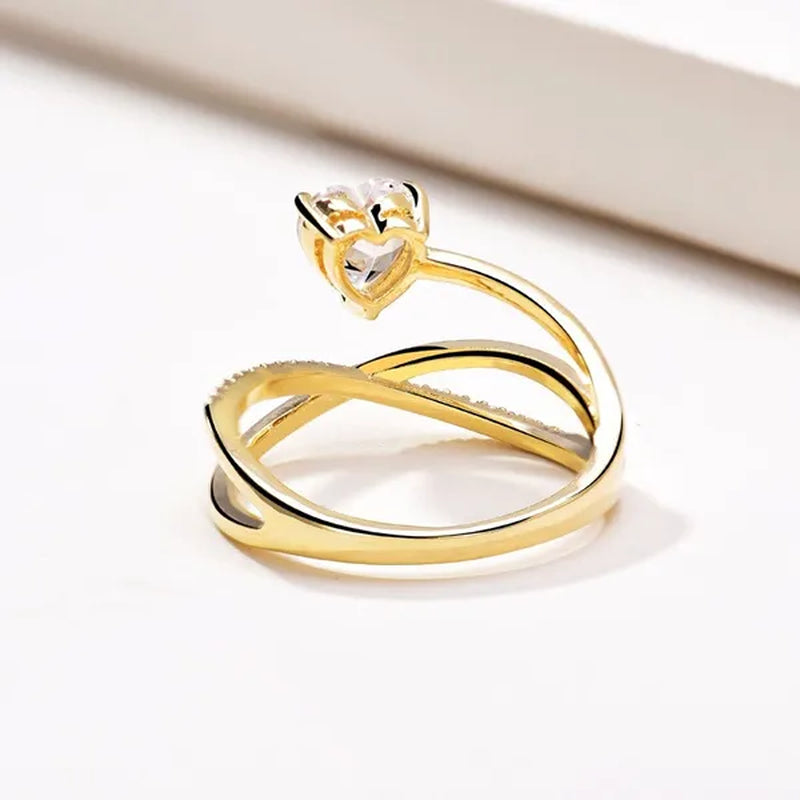Women New Design Distinctive 925 Sterling Silver Heart Shaped Diamond Guiding Star Rings Wedding Engagement Party Ring