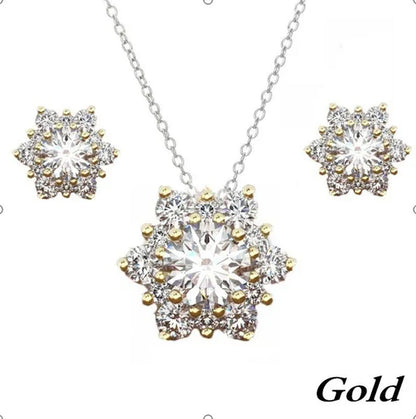 New Creative Diamond Snowflake Necklace Earring Set Pendant Necklace Female Necklace Set