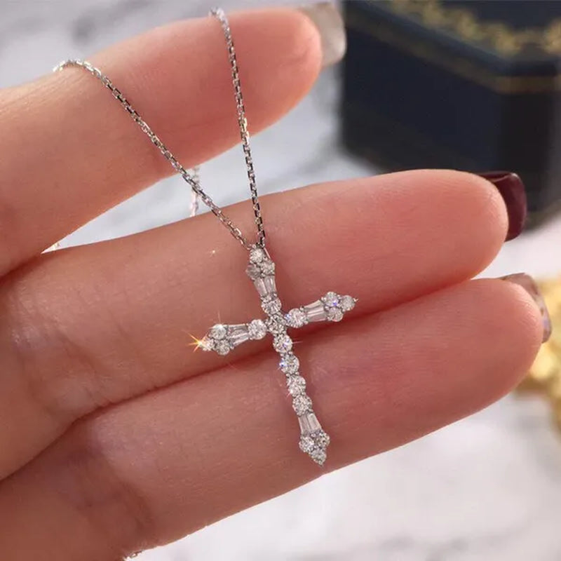 Jewelry Fashion 925 Sterling Silver Diamond White Sapphire Pendants Jesus Cross Necklace Ornament