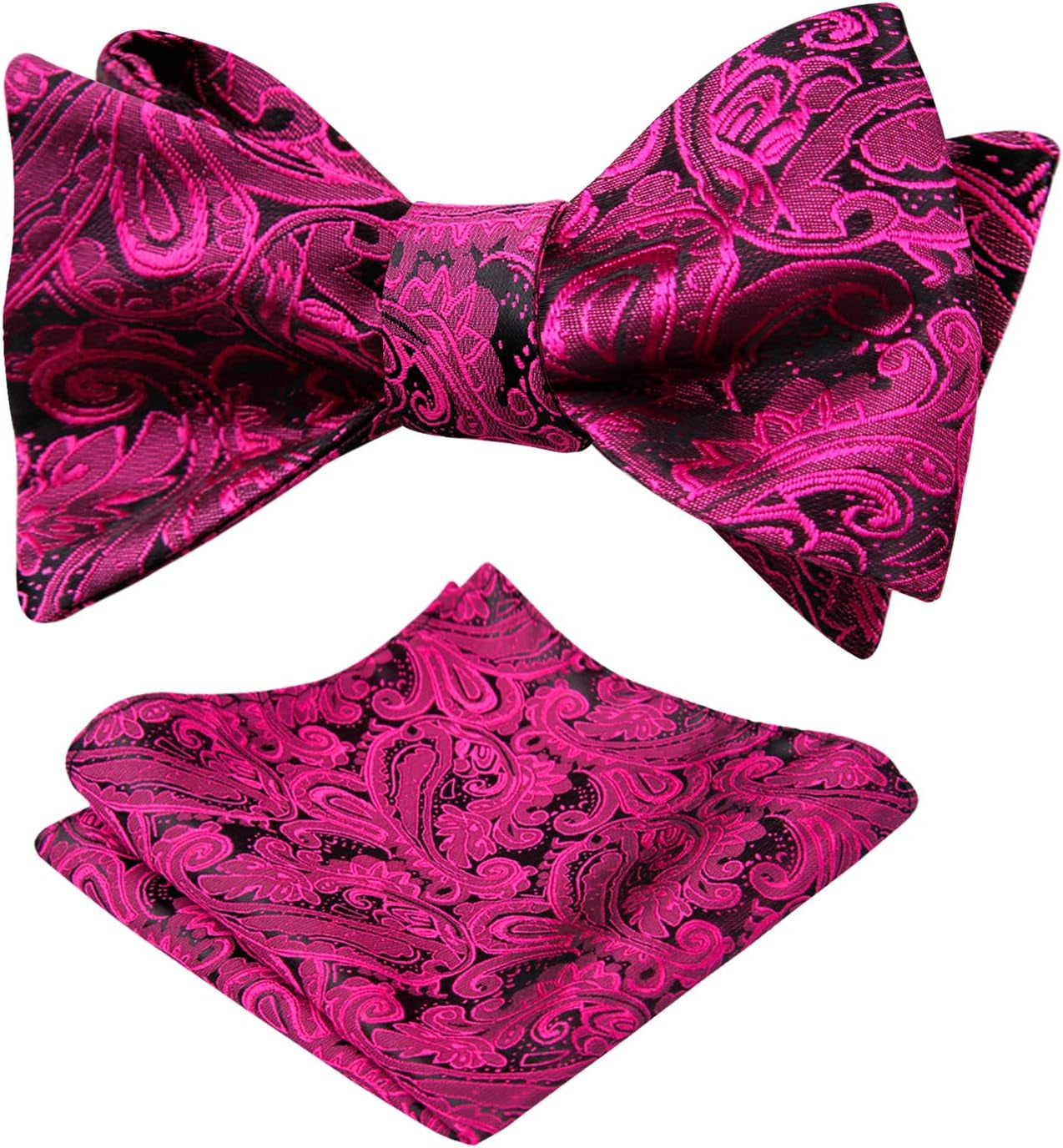 Mens Paisley Jacquard Self-Tie Bow Tie Pocket Square Set - WORLD TIME VISITS