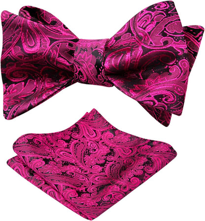 Mens Paisley Jacquard Self-Tie Bow Tie Pocket Square Set - WORLD TIME VISITS