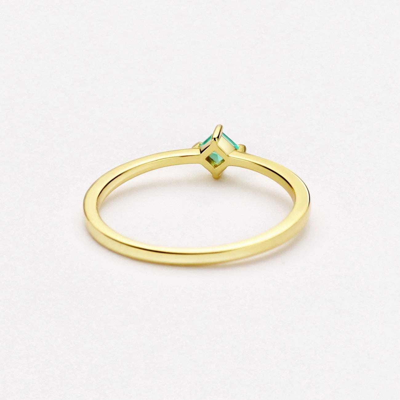 18K Gold Emerald Rings Simple Square Cut Dainty Delicate Rings Fine Jewelry for Women Girls