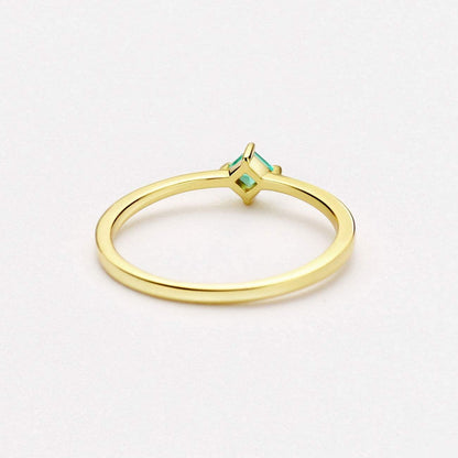 18K Gold Emerald Rings Simple Square Cut Dainty Delicate Rings Fine Jewelry for Women Girls