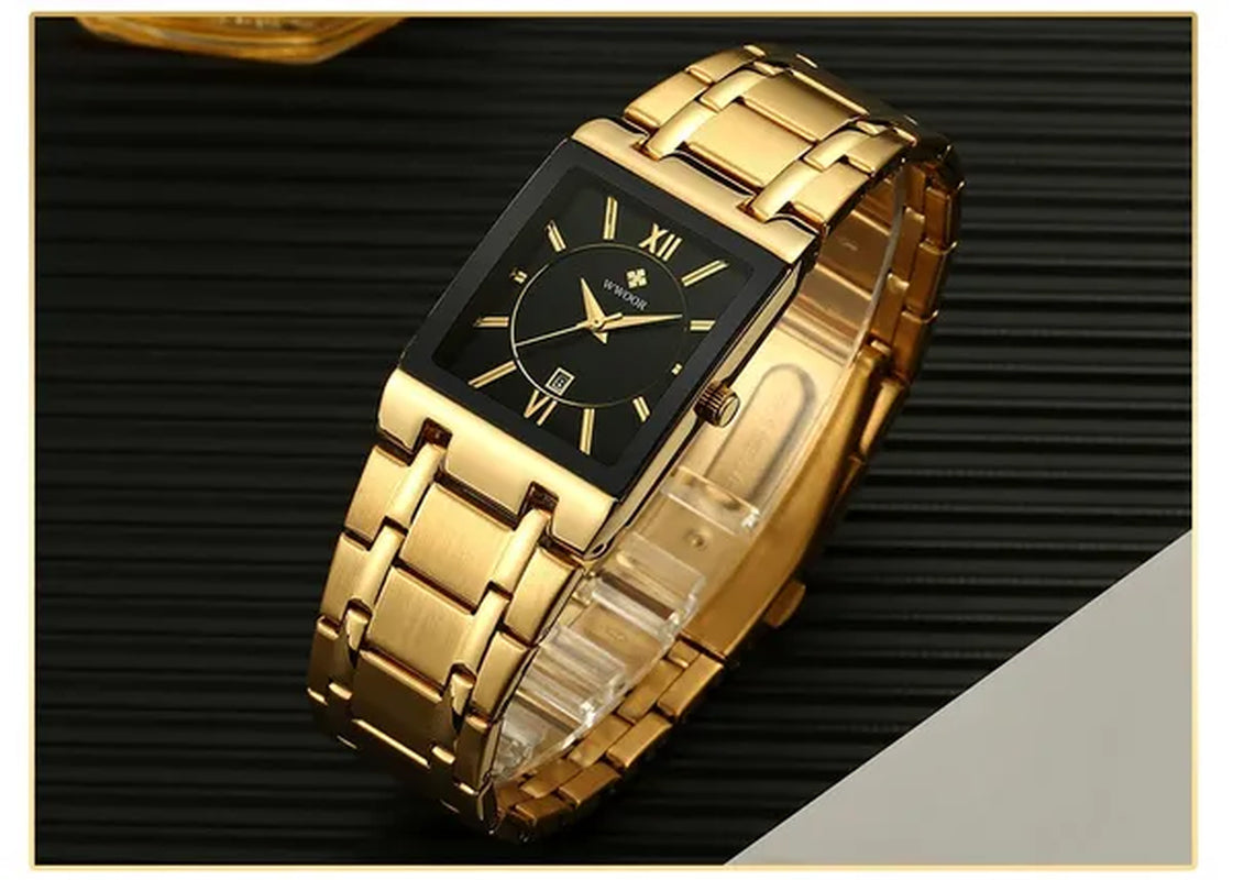 Relogio Masculino WWOOR top brand luxury stainless steel black gold men's square watch men's waterproof quartz wrist watch men