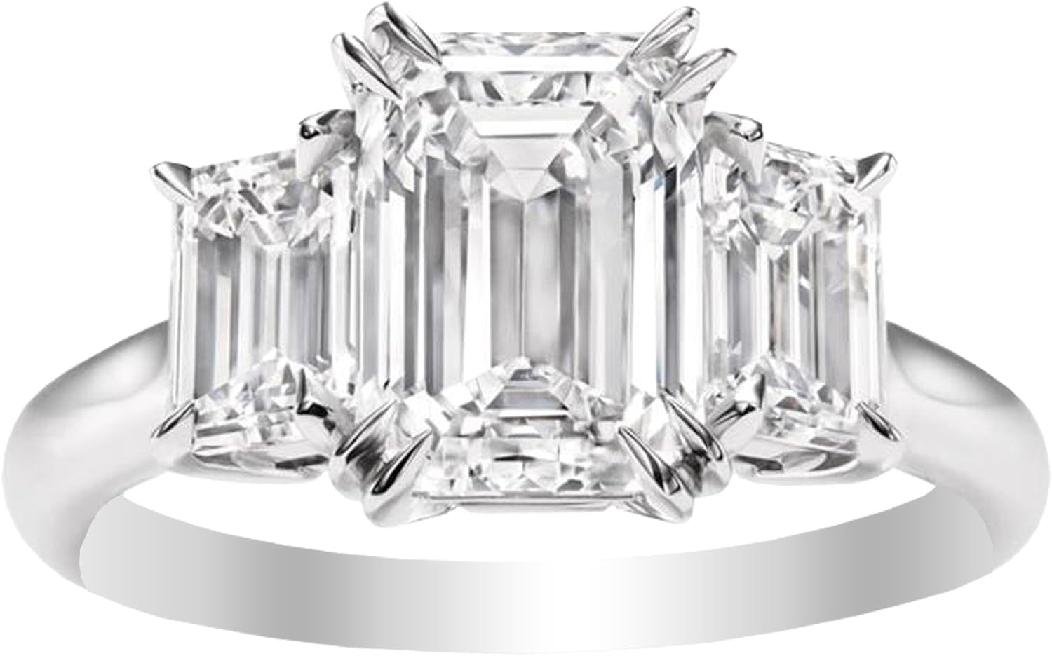 3 Three Stone Emerald Diamond Engagement Ring 14K White Gold (H-I Color VS1-VS2 Luxury Collection) - WORLD TIME VISITS
