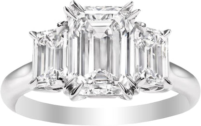 3 Three Stone Emerald Diamond Engagement Ring 14K White Gold (H-I Color VS1-VS2 Luxury Collection) - WORLD TIME VISITS
