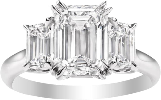 3 Three Stone Emerald Diamond Engagement Ring 14K White Gold (H-I Color VS1-VS2 Luxury Collection) - WORLD TIME VISITS