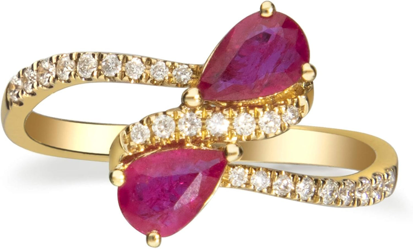 10K Yellow Gold Mozambique Genuine Ruby Ring with Diamonds for Women | Ethically, Authentically & Organically Sourced (Pear-Cut) Shaped Ruby Hand-Crafted Jewelry for Her | Ruby Ring for Women
