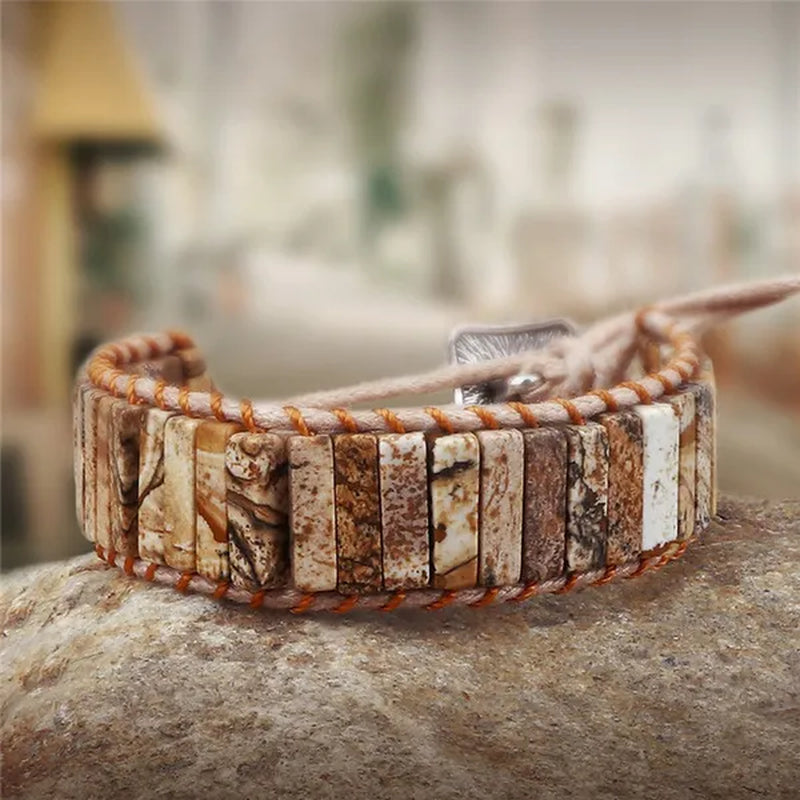 Bohemian Bracelet Tube Natural Emperor Stone Beaded Leather Wrap Chakra Bangles&Bracelets Couples Jewelry the Best Friend Gifts