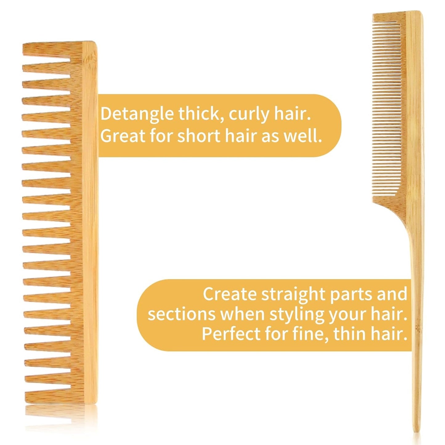 4 PCS Bamboo Hair Brush Set with Natural Wooden Wide-Tooth and Tail Comb Big and Mini Paddle Detangling Hairbrush for Women Men Kids and Baby Thick Thin Curly Straight Dry