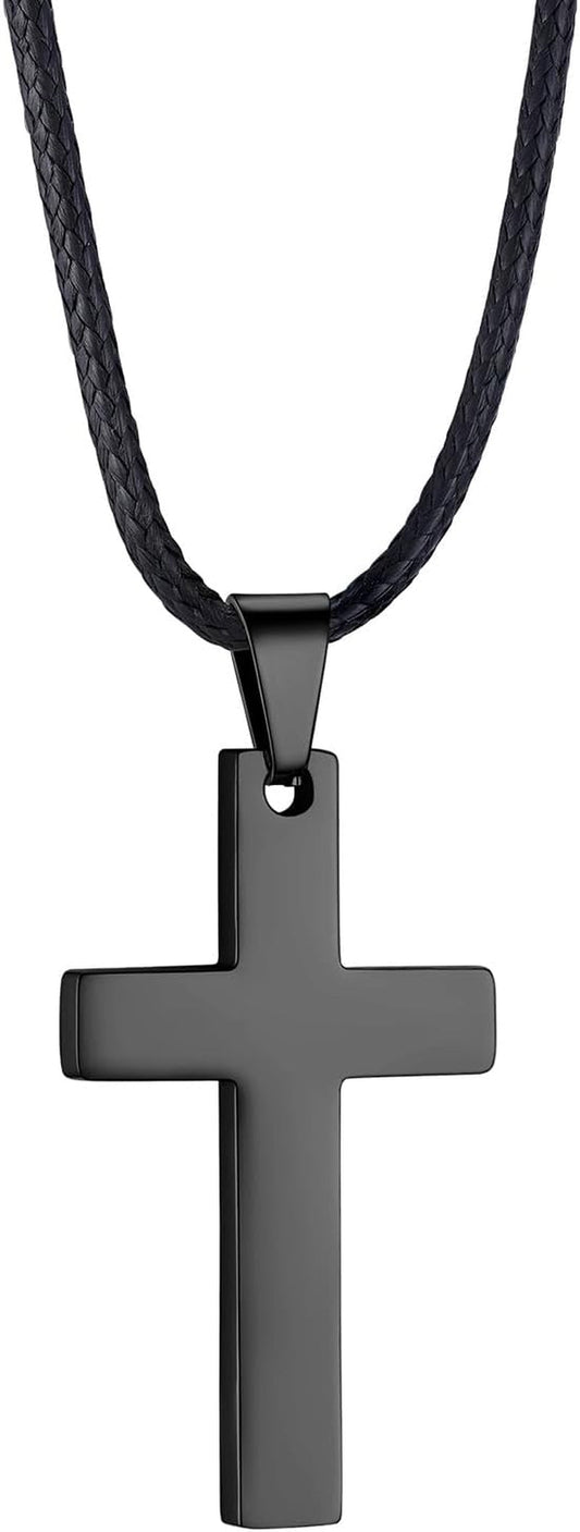 Stainless Steel Pendant Necklace for Men Women, Cool Punk Shark Teeth Necklace, Cross Necklace, Star of David Necklace, Black Leather Cord, Come Box