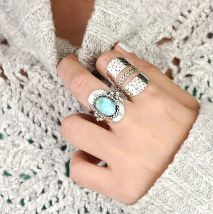 Vintage 925 Silver Ring Boho Blue Stone Statement Spinner Ring Meditation Statement Jewelry