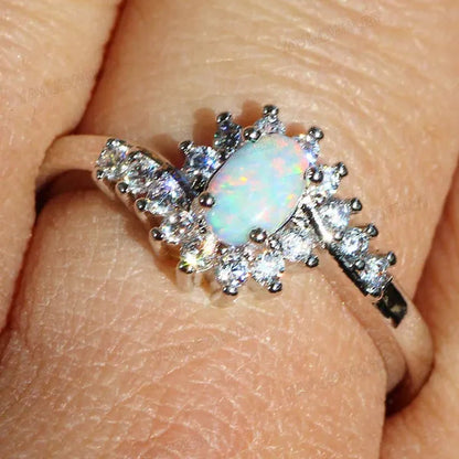Exquisite Women'S Silver Ring Oval Cut Fire Opal Diamond Jewelry Birthday Proposal Gift Bridal Engagement Party Band Rings Size 5-12