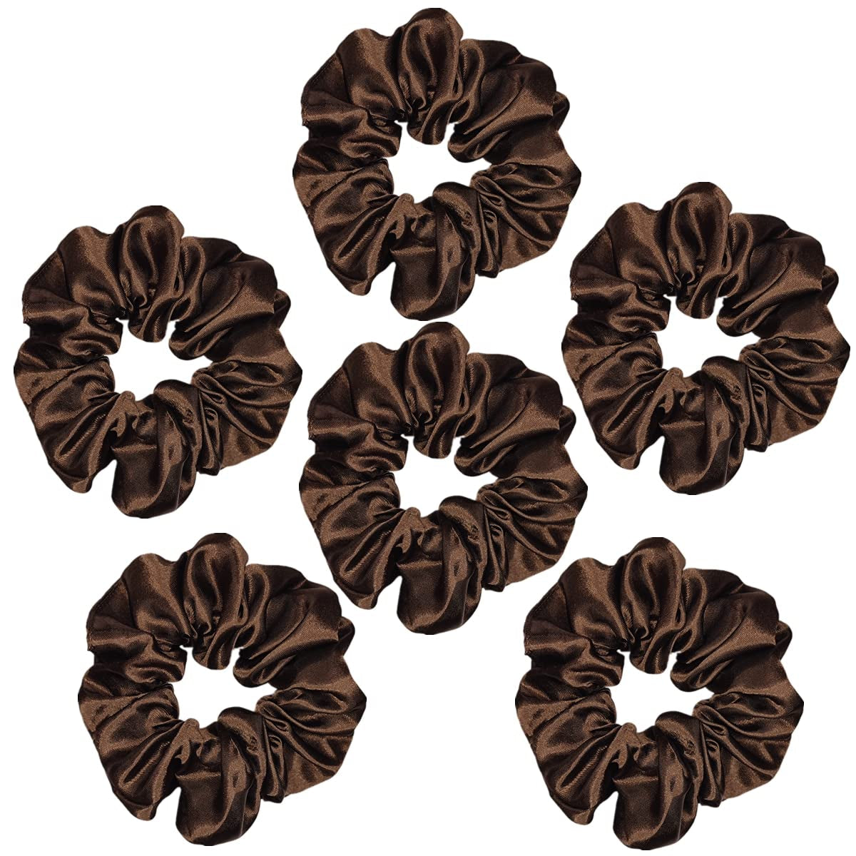 6 Pcs Satin Silk Hair Scrunchies, 4.5 Inch, Dark Brown, Hair Accessories for Women and Girls