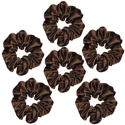 6 Pcs Satin Silk Hair Scrunchies, 4.5 Inch, Dark Brown, Hair Accessories for Women and Girls