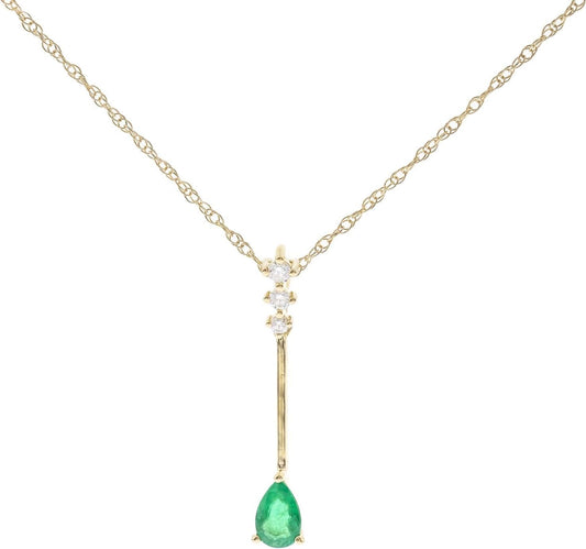 10K Yellow Gold Real Diamond Pendant (I1) with Genuine Peridot & Natural Emerald Daily Work Wear Jewelry for Women Gifts for Her