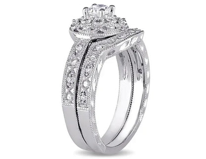 1/3 Carat (ctw) Lab-Created White Sapphire Bridal Engagement Ring and Wedding Band Set with Diamonds in Sterling Silver