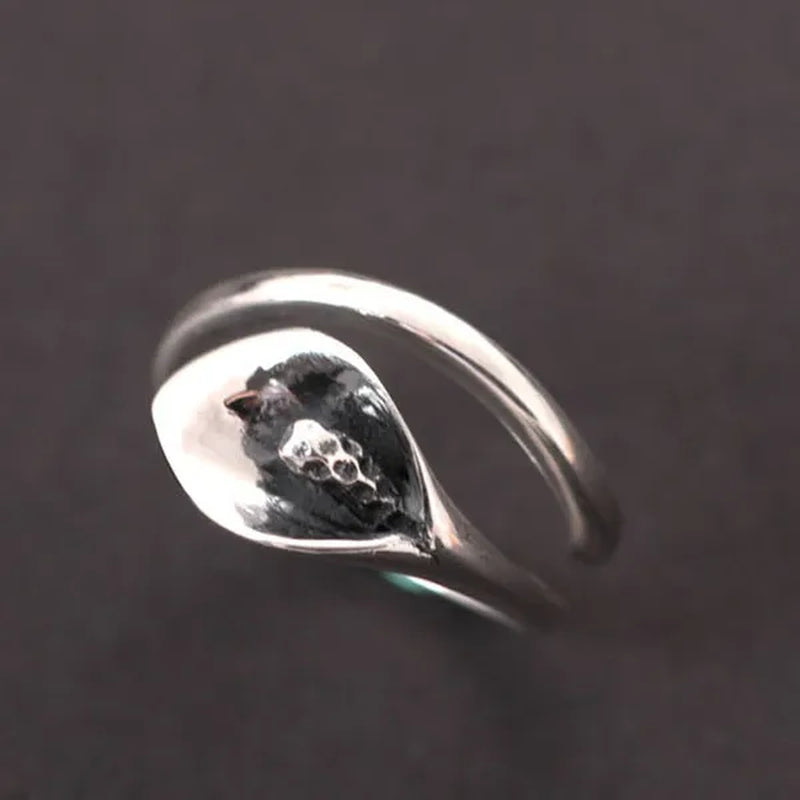 Women Fashion Elegant 925 Sterling Silver Calla Lily Flower Rings