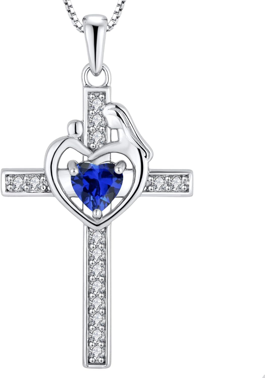 Mom Cross Necklace 925 Sterling Silver Mother Pendant Birthstone Mum Jewelry for Women - WORLD TIME VISITS