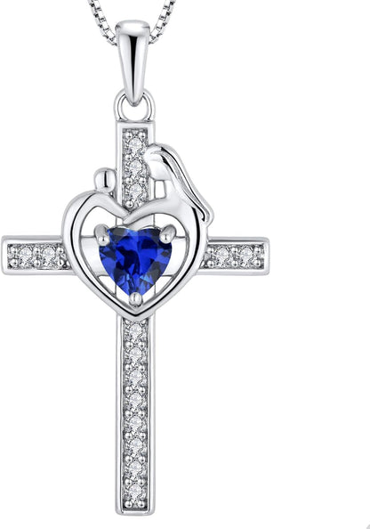 Mom Cross Necklace 925 Sterling Silver Mother Pendant Birthstone Mum Jewelry for Women - WORLD TIME VISITS