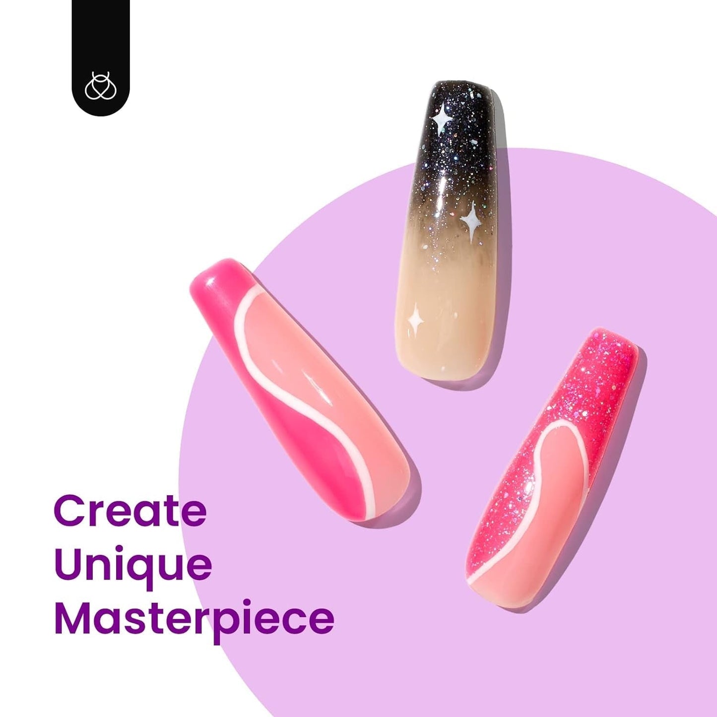 Beetles Neon Gel Nail Polish Set, 6 Colors Glitter Purple Pink Black Shimmer Electric Carnival Nail Gel Polish Soak off Uv Led Gel Polish Swirl Thread Effect DIY Manicure Art Gift for Women