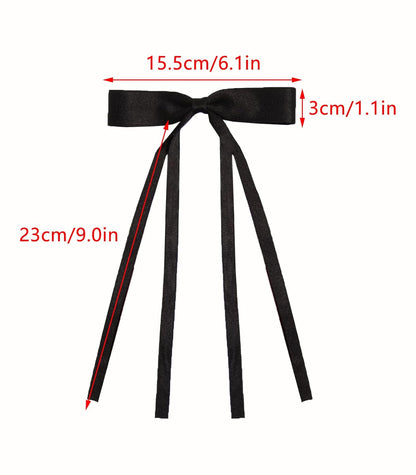 4Pcs Hair Clips for Women Tassel Ribbon Bowknot with Long Tail, Clip Girl, Solid Accessories Barrettes Claw Bow (Black&Beige)