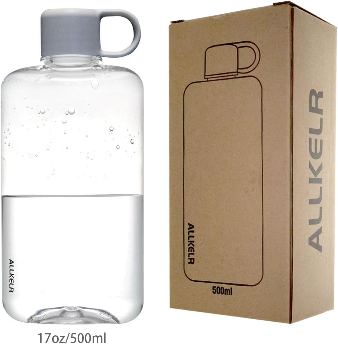Portable Flat Water Bottle, BPA Free Tritan Plastic Travel Water Bottle for Camping, Fitness, Outdoor Sports, Fits Purse and Pocket (Gray, 16.9 Oz)