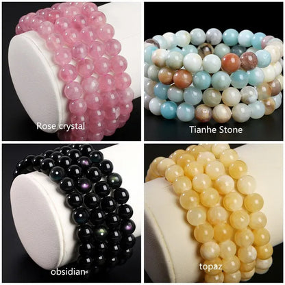 Hot Sale 6-8mm Unisex Natural Stone Bracelet Malachite/Tiger Eye/amethyst/agate/gemstone Bracelet Round Bead Elastic Bracelet Handmade Chakra Treatment Stone Jewelry Ladies Mens Girls
