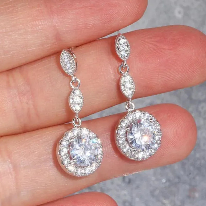 Fashion Women Earrings Cubic Zirconia Drop Earrings for Bridal Engagement Wedding Earrings Jewelry Gift