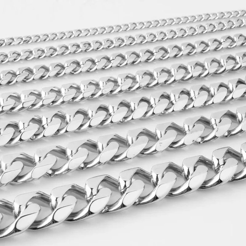 5/7/10/12/15mm Men's and Women's Chain Stainless Steel Silver Cuban Link Curb Chain Necklace or Bracelet