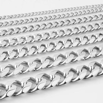 5/7/10/12/15mm Men's and Women's Chain Stainless Steel Silver Cuban Link Curb Chain Necklace or Bracelet