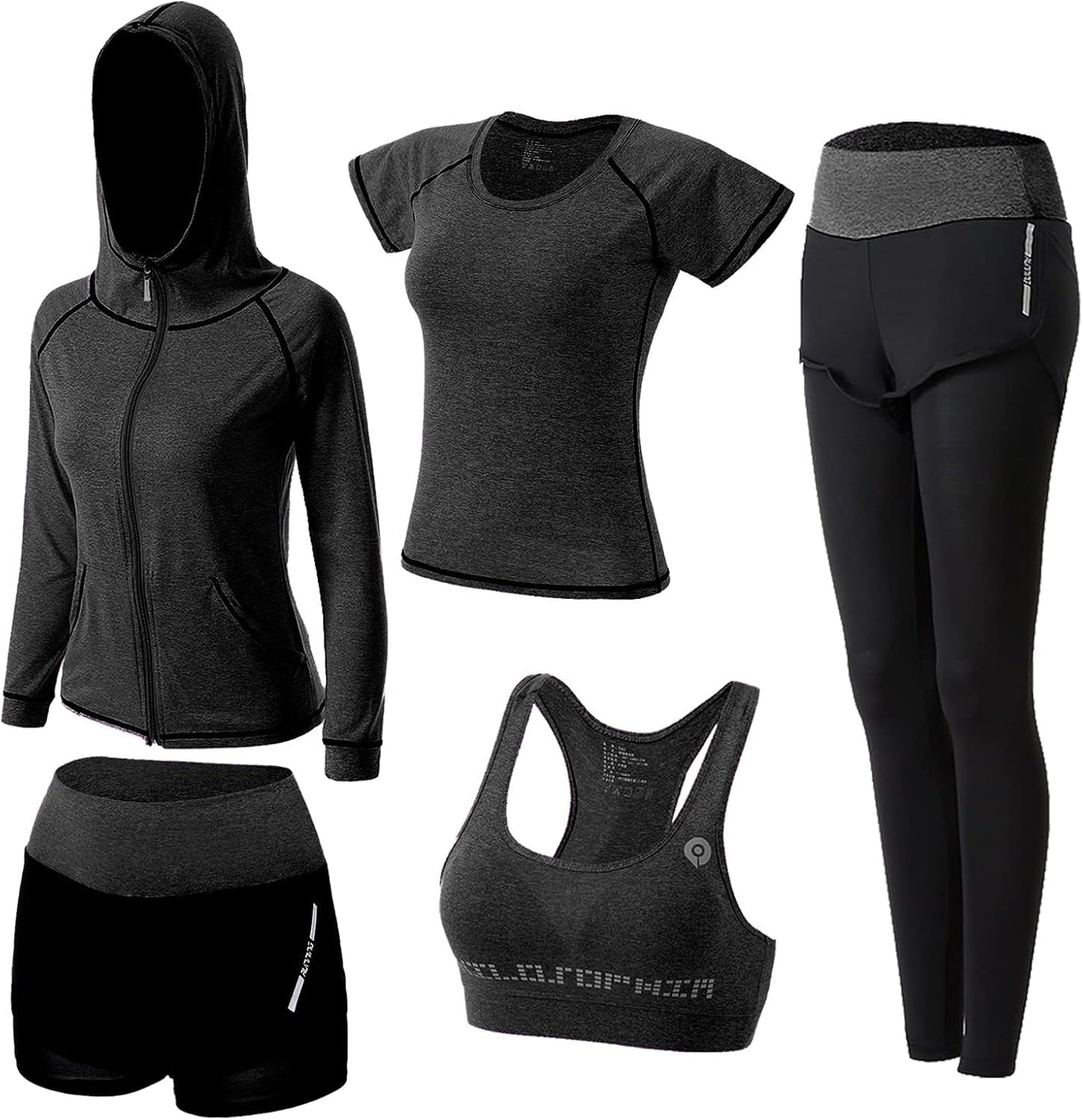 Women'S 5Pcs Sport Suits Fitness Yoga Running Athletic Tracksuits - WORLD TIME VISITS