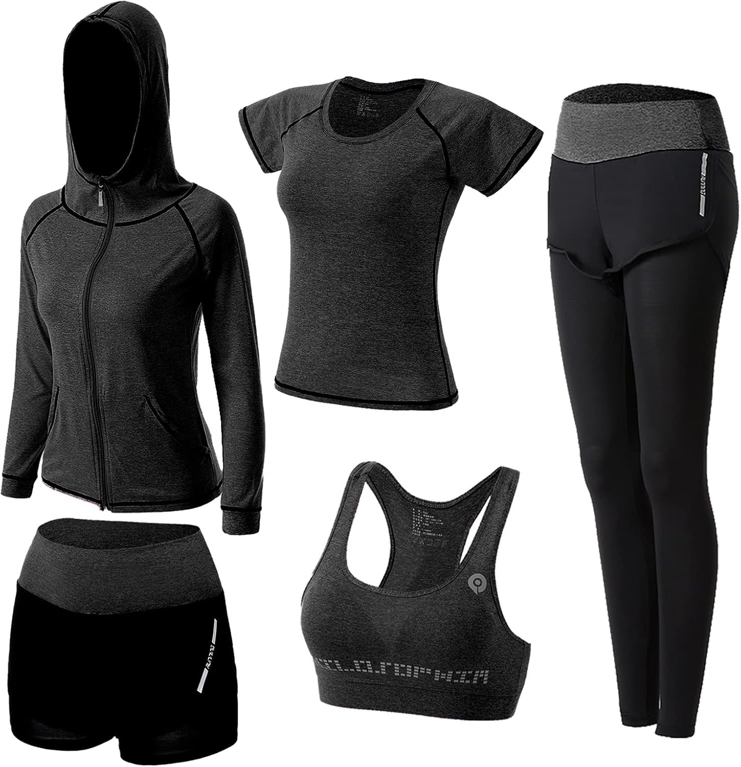 Women'S 5Pcs Sport Suits Fitness Yoga Running Athletic Tracksuits - WORLD TIME VISITS