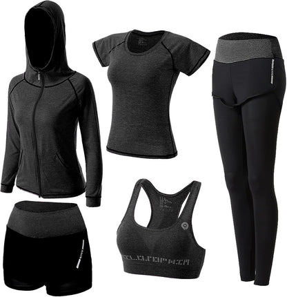 Women'S 5Pcs Sport Suits Fitness Yoga Running Athletic Tracksuits - WORLD TIME VISITS